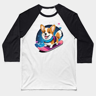 Cute Snowboarding Corgi Baseball T-Shirt